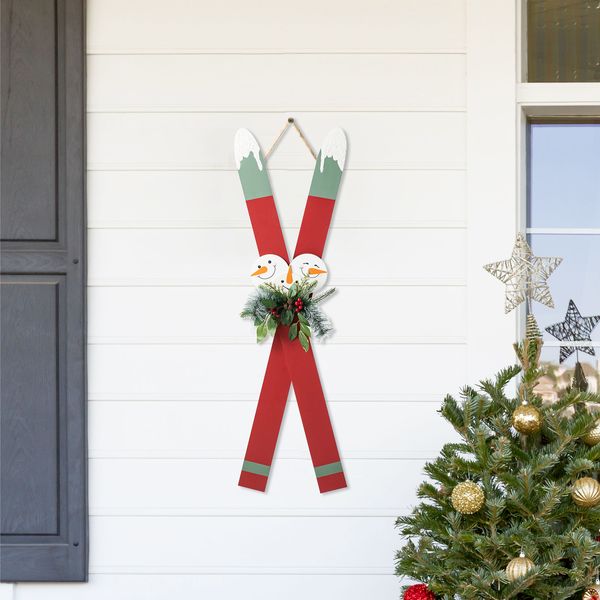 36”H Wooden Christmas Ski Porch Decoration with Floral