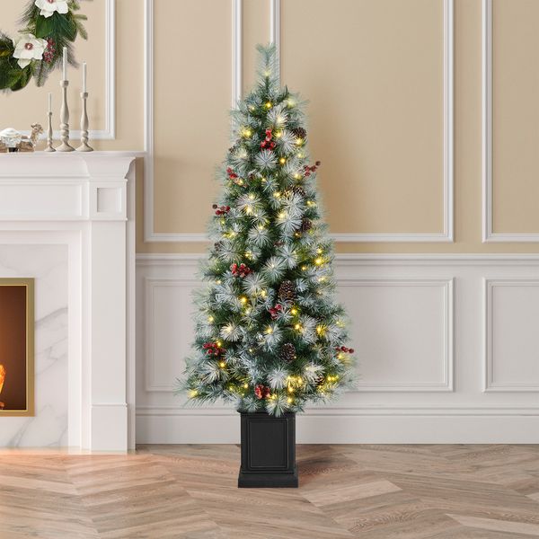 5ft Pre-Lit Pine Artificial Christmas Porch Tree with 150 Warm White Lights