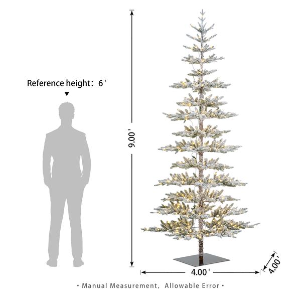 9ft Deluxe Pre-Lit Flocked Slim Fir Artificial Christmas Tree with 650 Warm White Lights