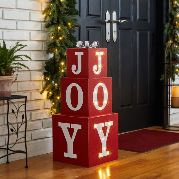 32"H Christmas Wooden Block JOY Porch Sign - 2 colors available