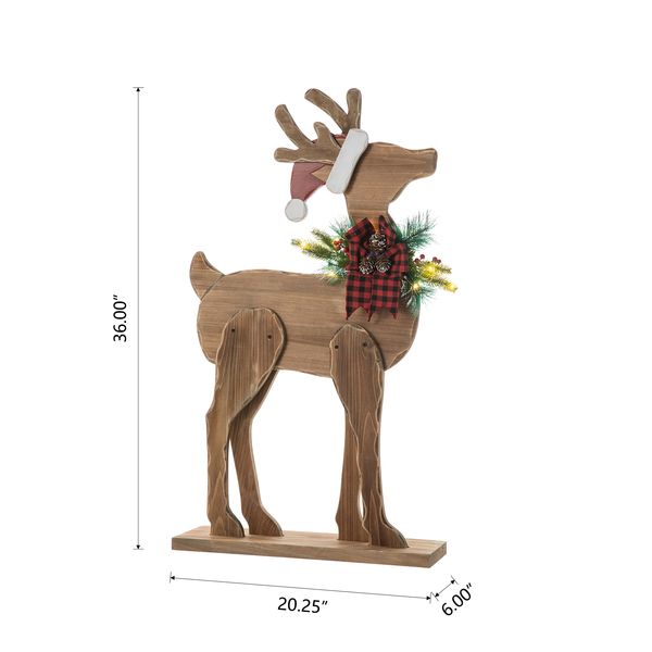 36"H Christmas Lighted Wooden Reindeer Porch Decor with Timer