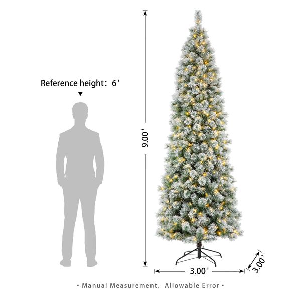 9ft Pre-Lit Flocked Pencil Pine Artificial Christmas Tree with 500 Warm White Lights