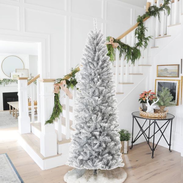 7.5ft Pencil Tinsel Artificial Christmas Tree