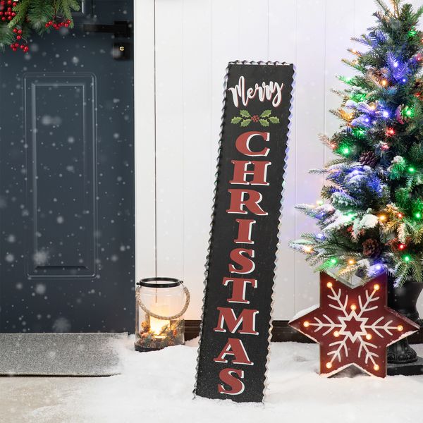 35"H Rustic Wooden Sign Black Merry Christmas Vertical Porch Decor