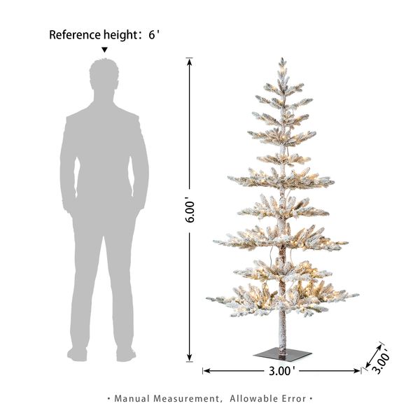 6ft Deluxe Pre-Lit Flocked Slim Fir Artificial Christmas Tree with 300 Warm White Lights