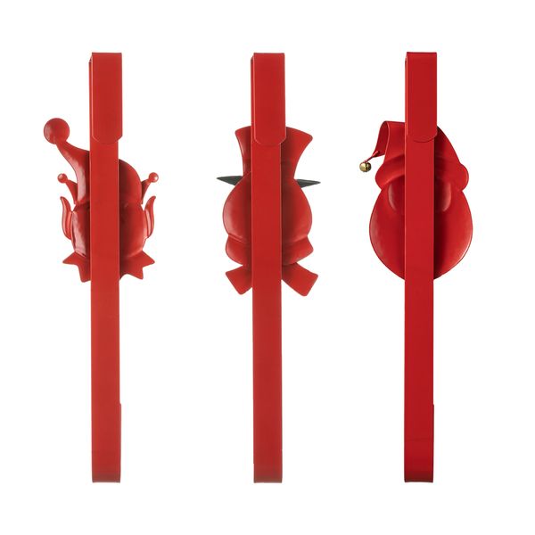 3 Pcs Xmas Wreath Hangers for Front Door, Over The Door Metal Wreath Hanger Hooks with San