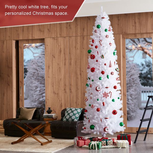 9ft Pencil Tinsel Artificial Christmas Tree with Metal Foldable Stand