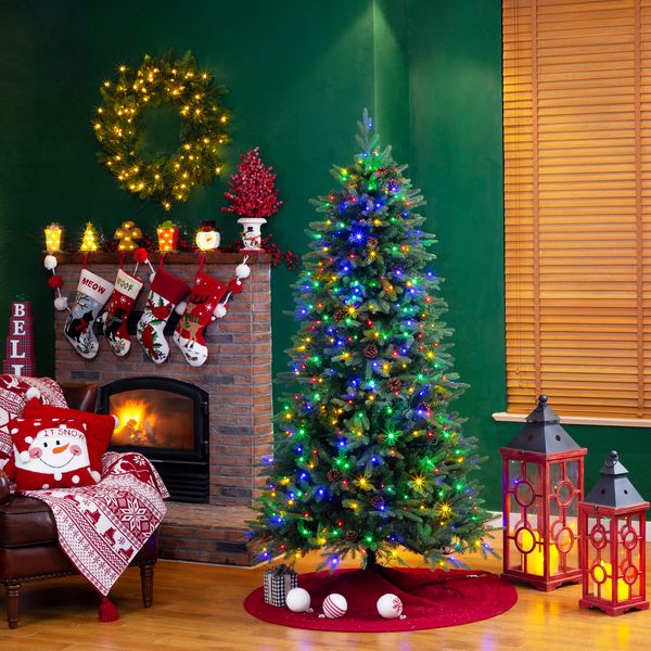 7ft Pre-Lit Fir Slim Christmas Tree with 500 LED Lights, 9 Modes, Remote Controller