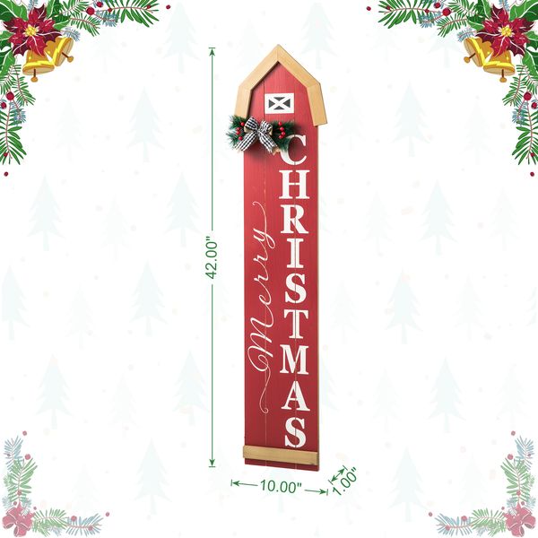 42"H Christmas Wooden"Merry Christmas" House Shape Porch Decor Sign with Floral