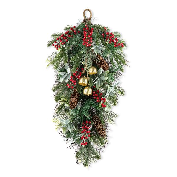 26''L Christmas Teardrop Floral Swag Wreaths, Hanging Winter Door Swags, Artificial Galand Swags