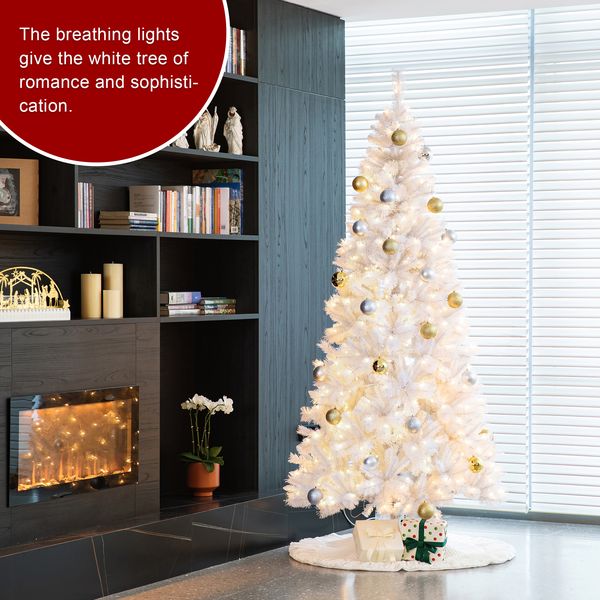 8ft Pre-Lit White Pine Artificial Christmas Tree with 500 LED Lights, Three Function