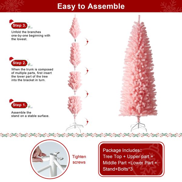 9ft Pencil Tinsel Artificial Christmas Tree with Metal Foldable Stand