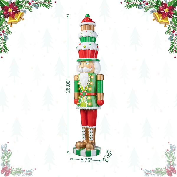 28''H Lighted Resin Christmas Nutcracker with Cupcake Hat Porch Decor with Timer