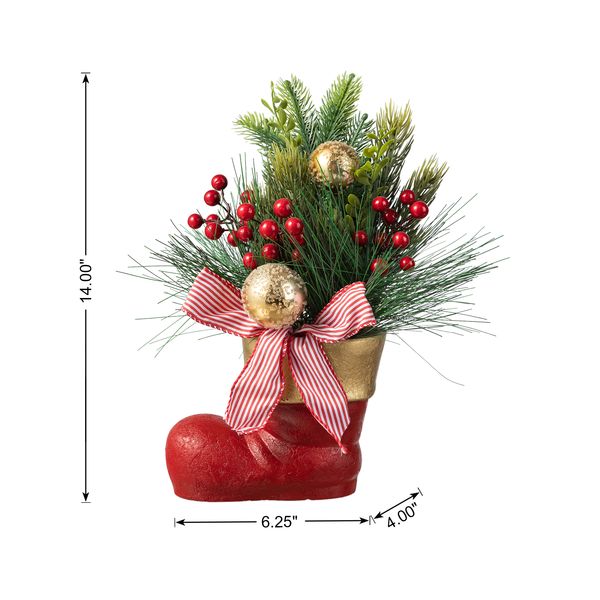 Small Christmas Table Tree Centerpieces Decoration, Artificial Mini Christmas Tree in Red Boot