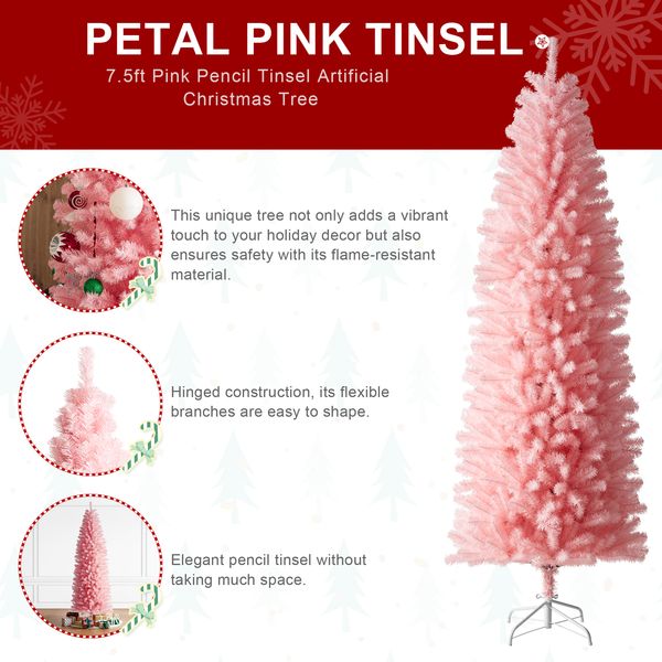 7.5ft Pencil Tinsel Artificial Christmas Tree