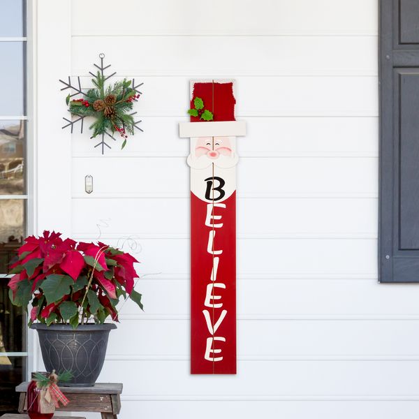 42"H Christmas Wooden Welcome Sign Santa Vertical Porch Decor