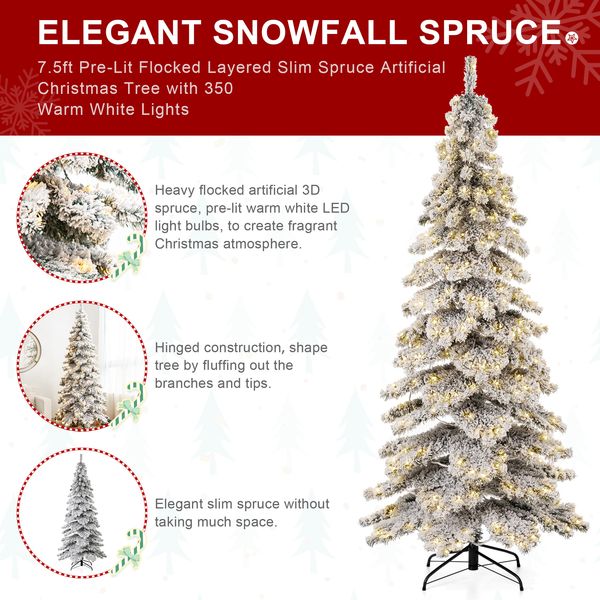 7.5ft Pre-Lit Flocked Layered Spruce Artificial Christmas Tree with 350 Warm White Lights