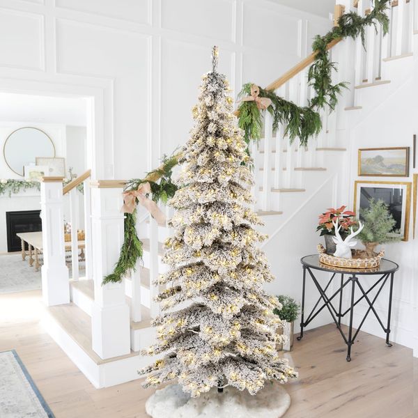 7.5ft Pre-Lit Flocked Layered Spruce Artificial Christmas Tree with 350 Warm White Lights