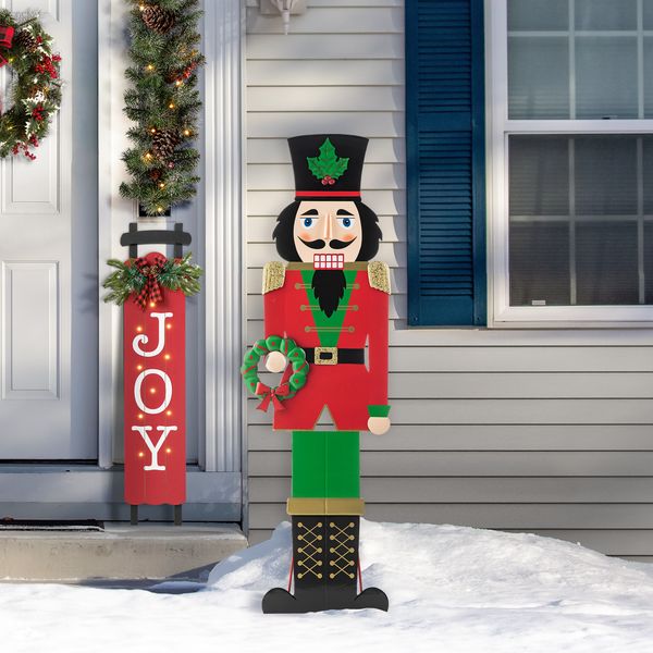 60”H Metal Christmas Soldier Nutcracker Porch Decor with Wreath