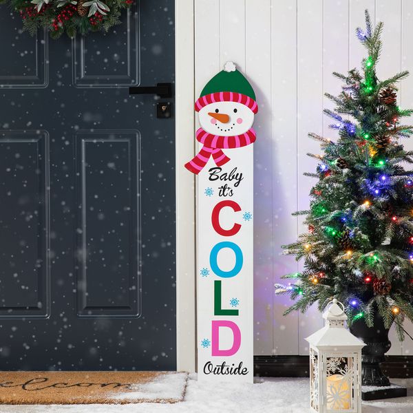 54"H Christmas Wooden "Baby it's COLD Outside" Snowman Porch Sign with Fabric Dangling Legs