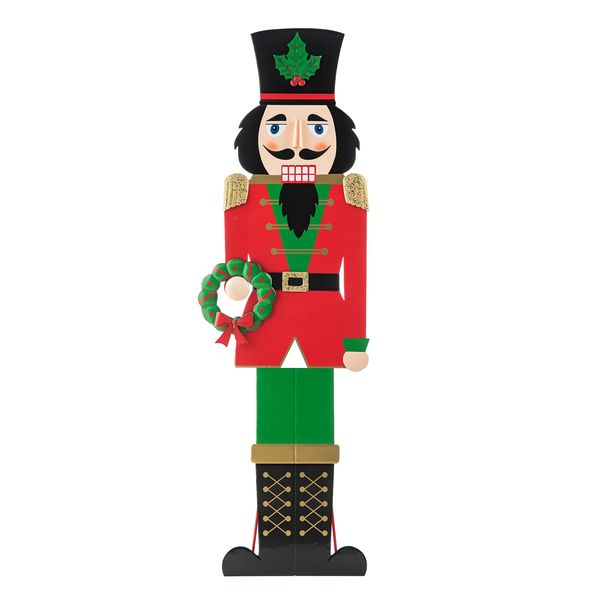 60”H Metal Christmas Soldier Nutcracker Porch Decor with Wreath