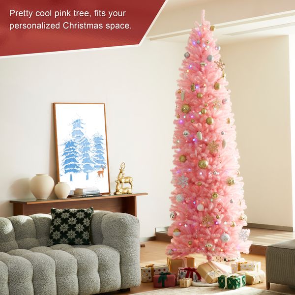 9ft Pencil Tinsel Artificial Christmas Tree with Metal Foldable Stand