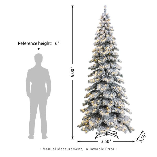 9ft Pre-Lit Flocked Layered Spruce Artificial Christmas Tree with 500 Warm White Lights