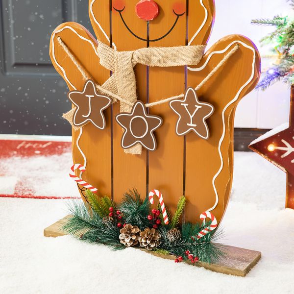 24”H Wood Christmas Gingerbread Man Porch Decor Rustic Standing Porch Sign