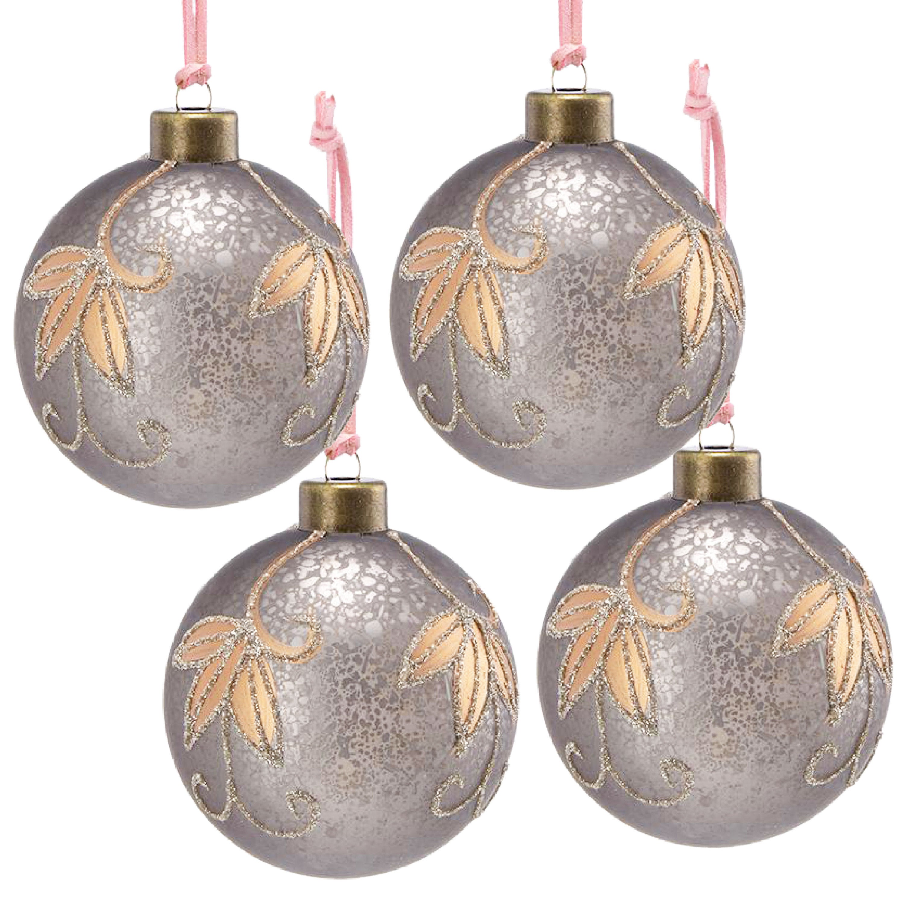 Silver With Gold  Christmas Ball Ornaments,  Set of 4