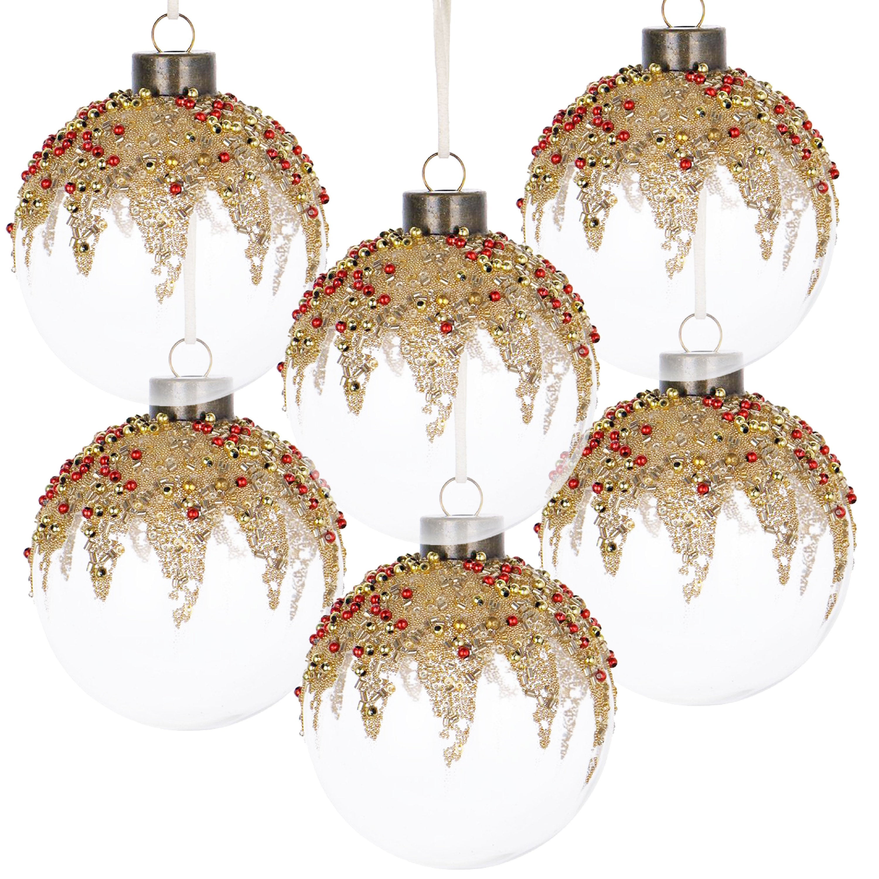 Clear with Gold Christmas Ball Ornaments,  Set of 6