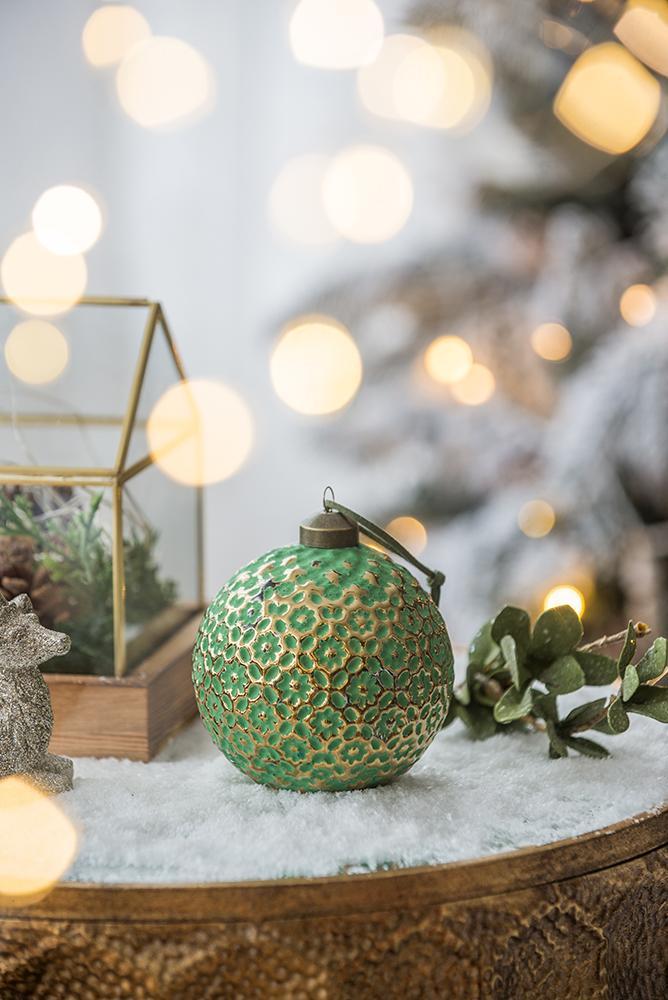 Green with Gold Christmas Ball Ornaments, Set of 6