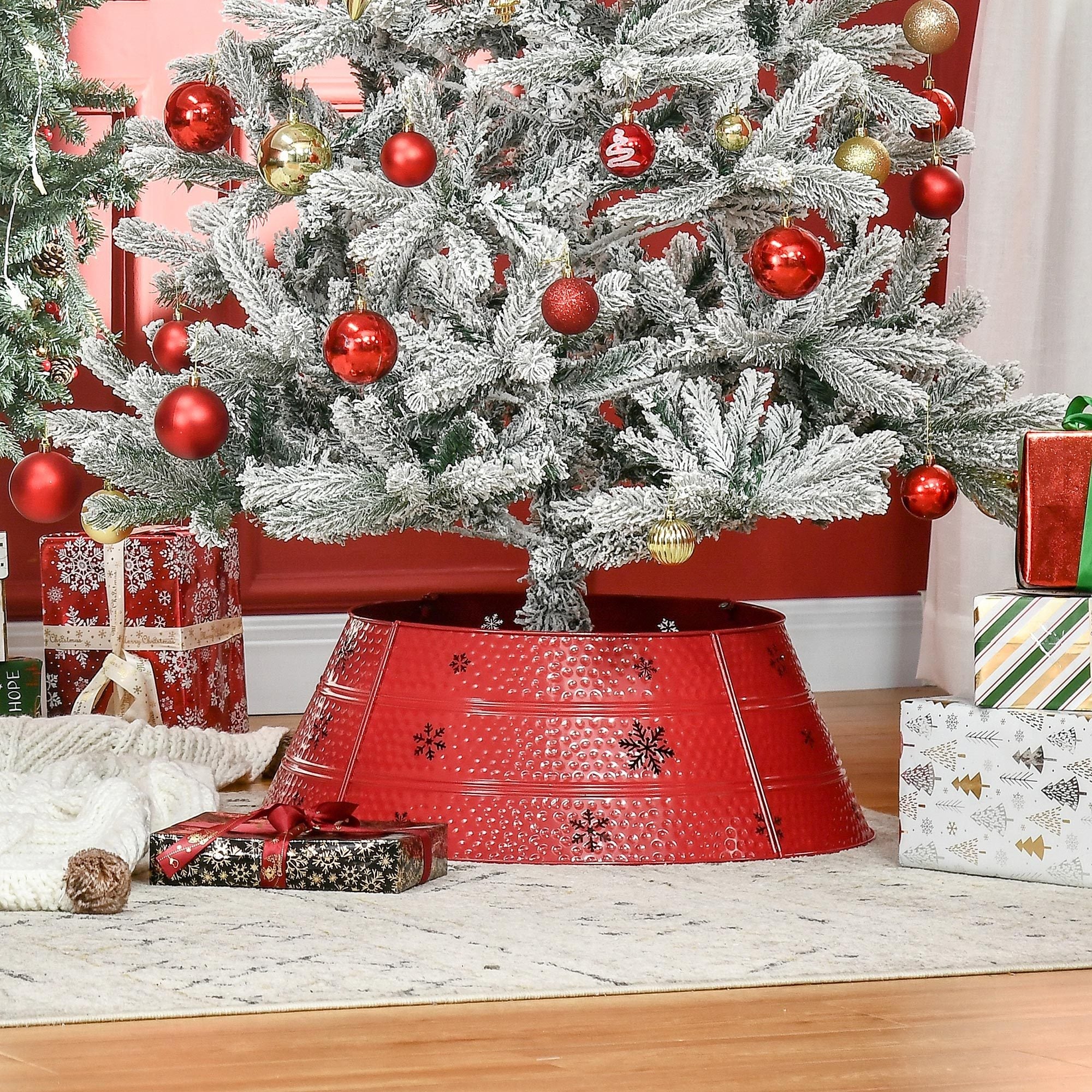 Christmas Tree Collar, Steel Tree Ring Skirt,  26" x 26" x 9", Red