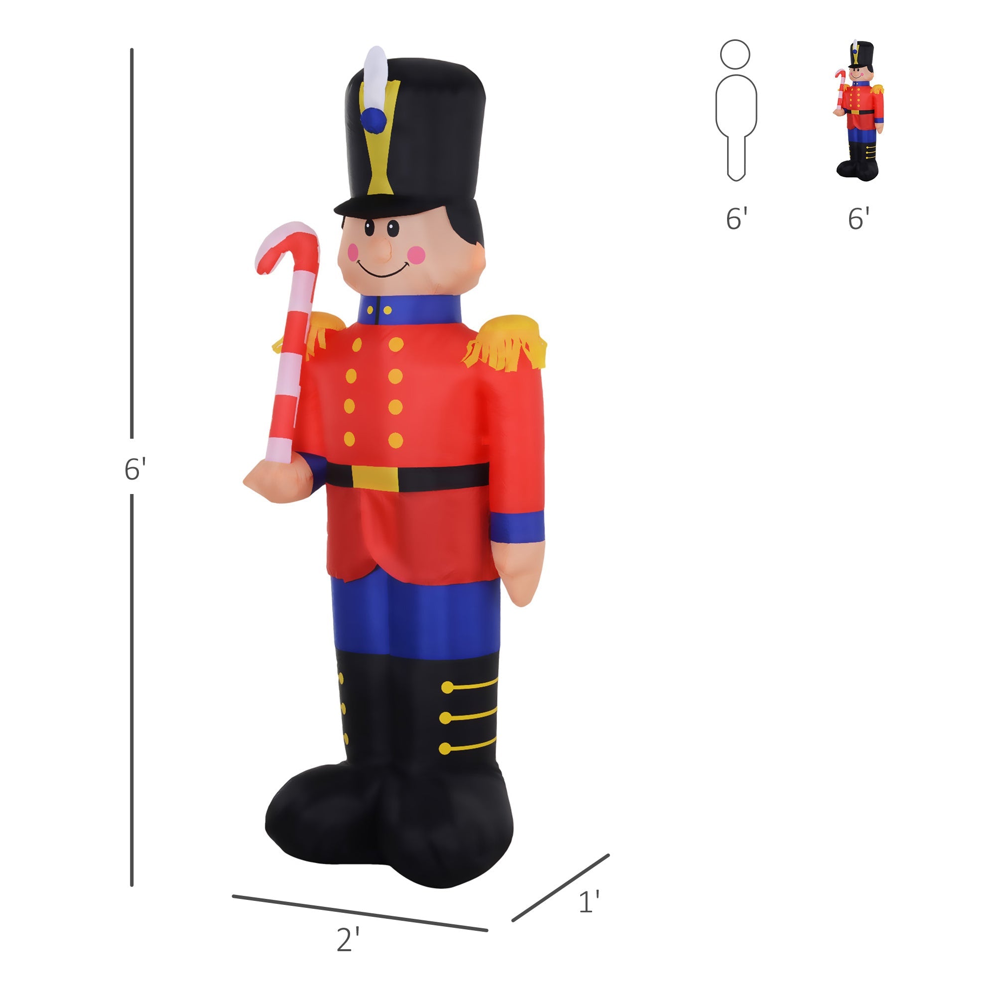 6' Nutcracker Toy Soldier with Candy Cane, Outdoor Blow-Up Yard Decoration with LED Lights Display