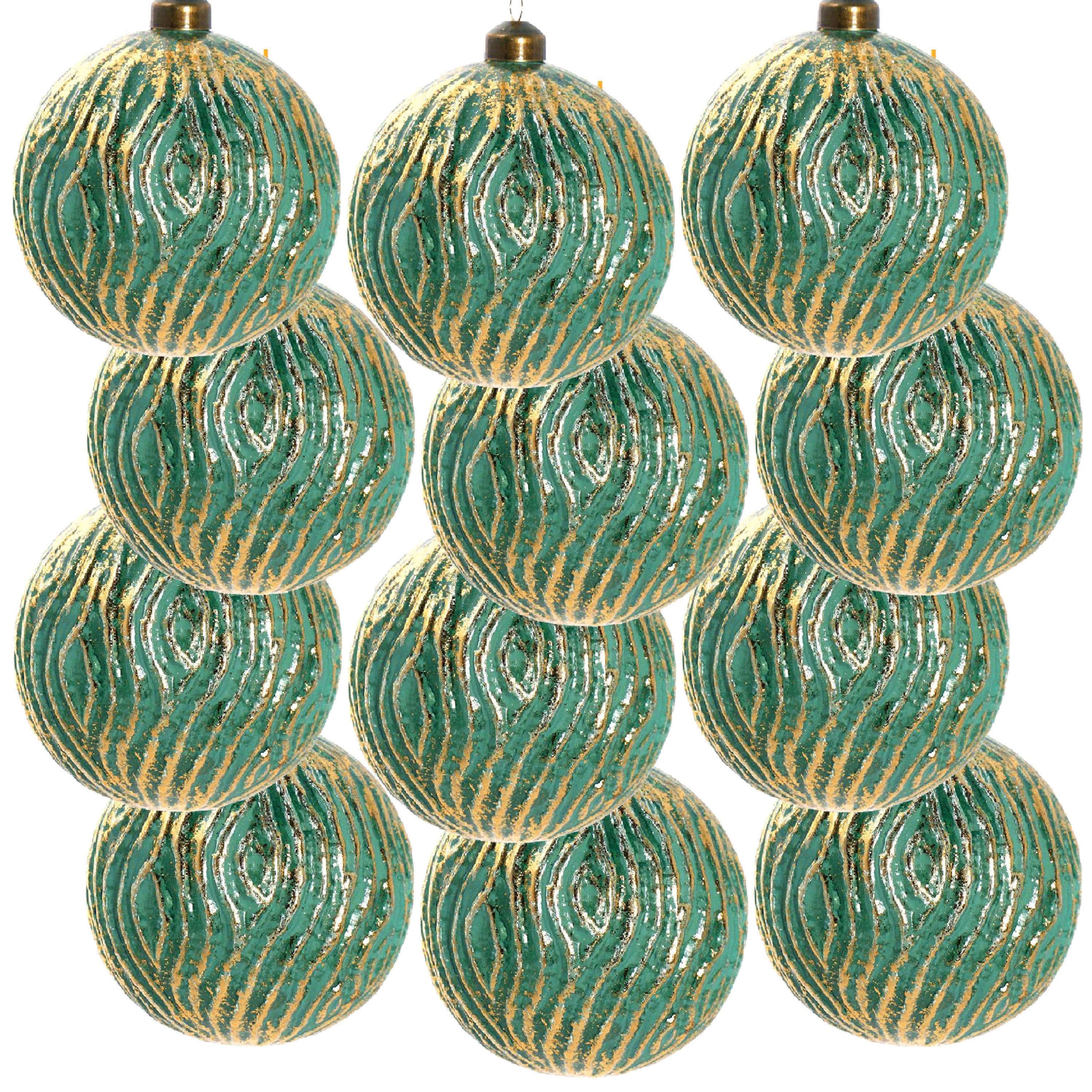 Green Glitter Christmas Ball Ornaments, Set of 12