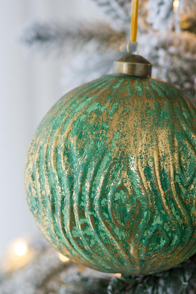 Green Glitter Christmas Ball Ornaments,  Set of 4