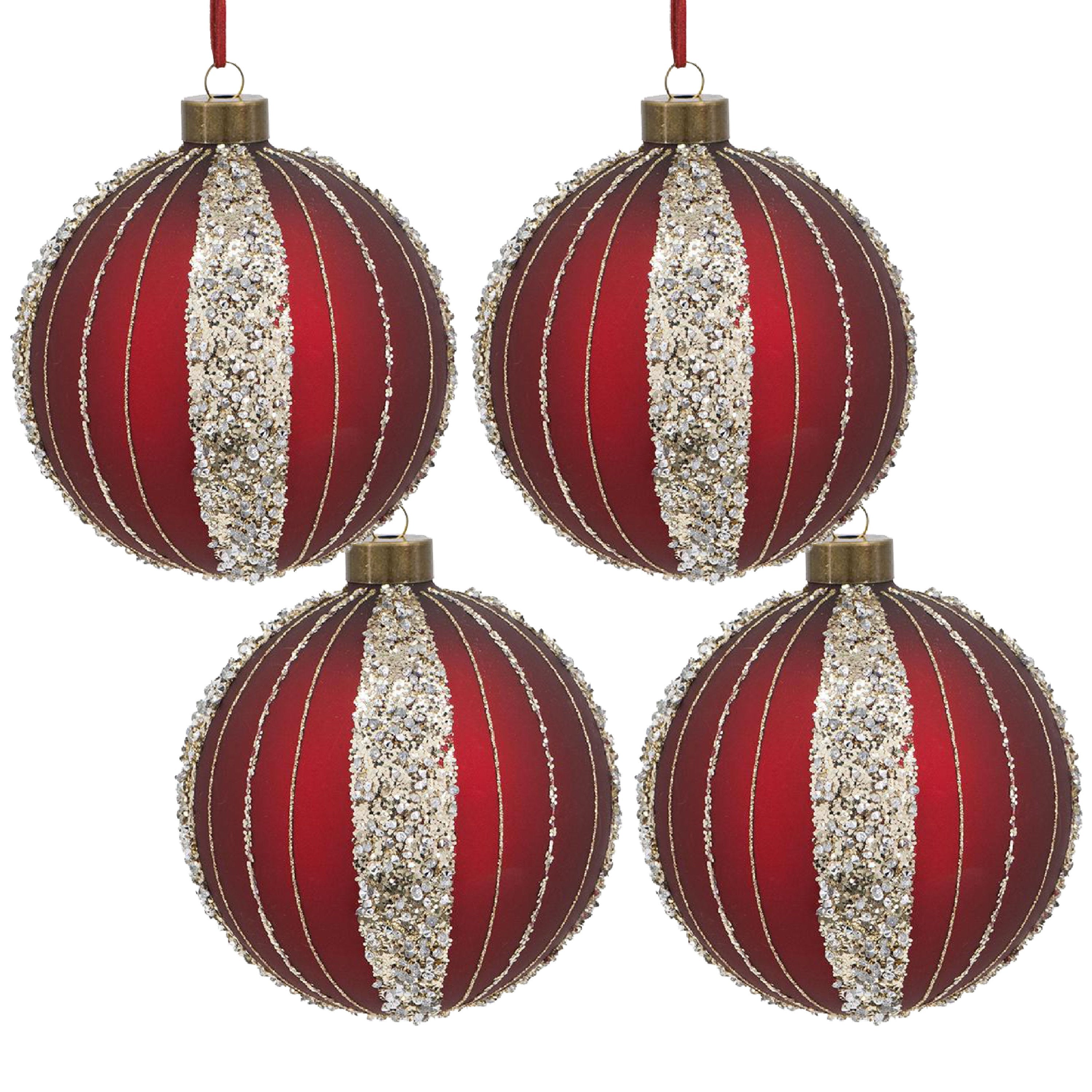 Red with Silver  Christmas Ball Ornaments, Set of 4