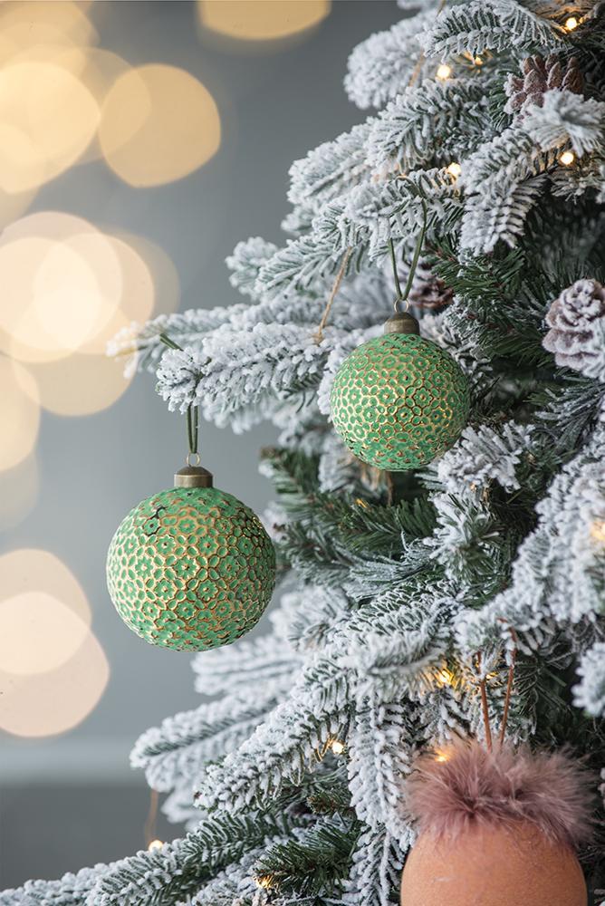 Green and Gold Christmas Ball Ornaments, Set of 12