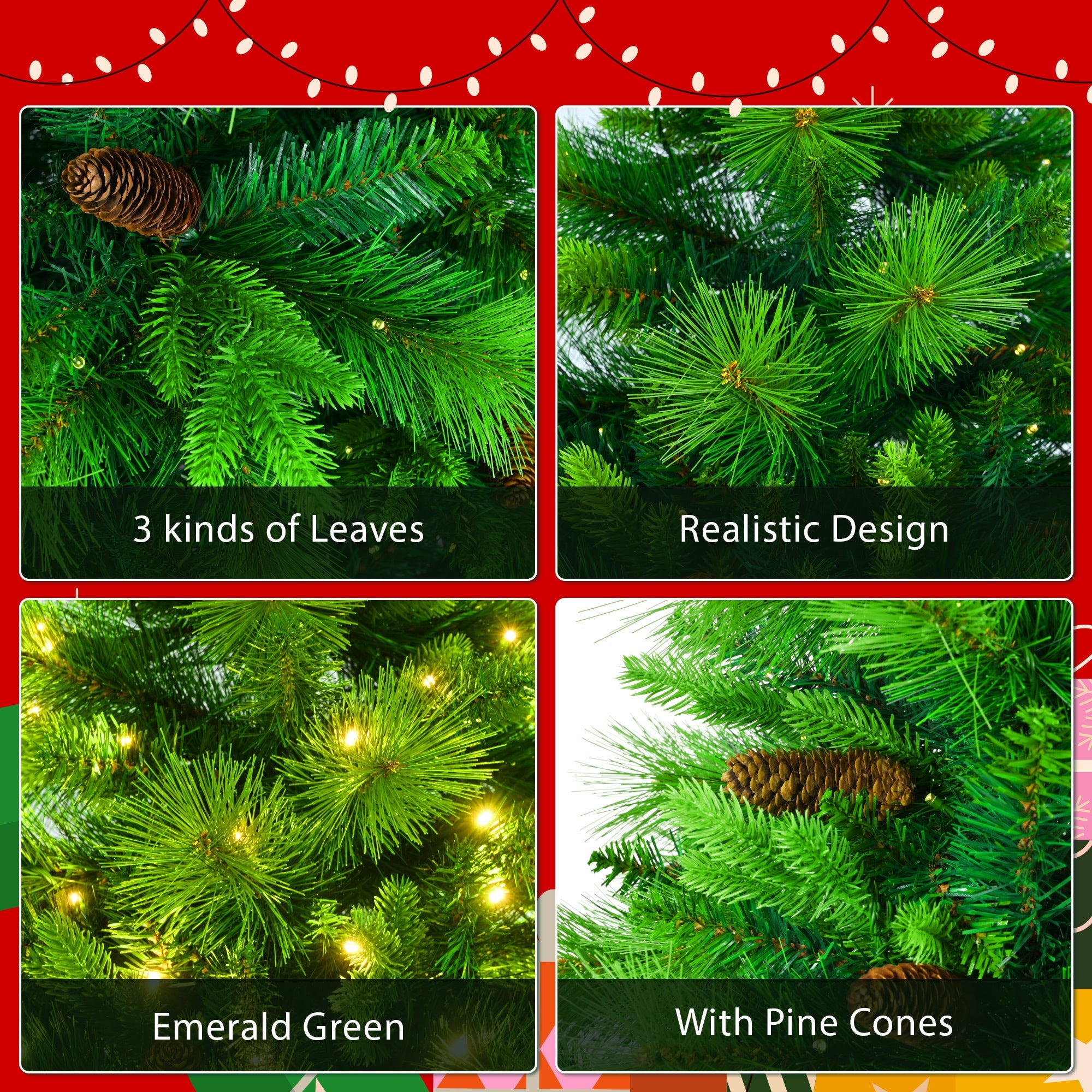 6FT Grass Green Christmas Tree 3 PC - Pre-Lit Set with Tree & Garland & Wreath, Hinged Xmas Tree