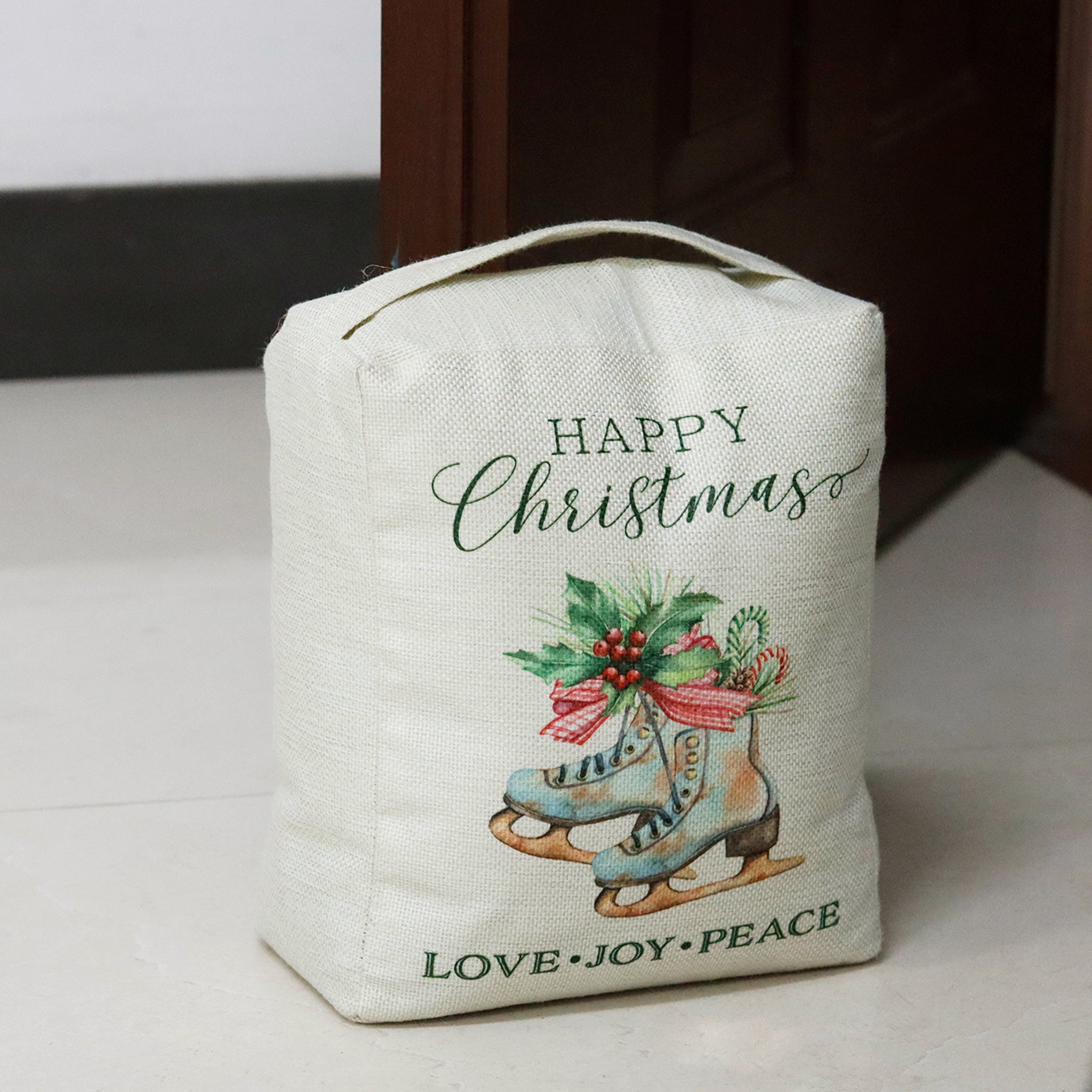 Happy Christmas Fabric Door Stop with Handle