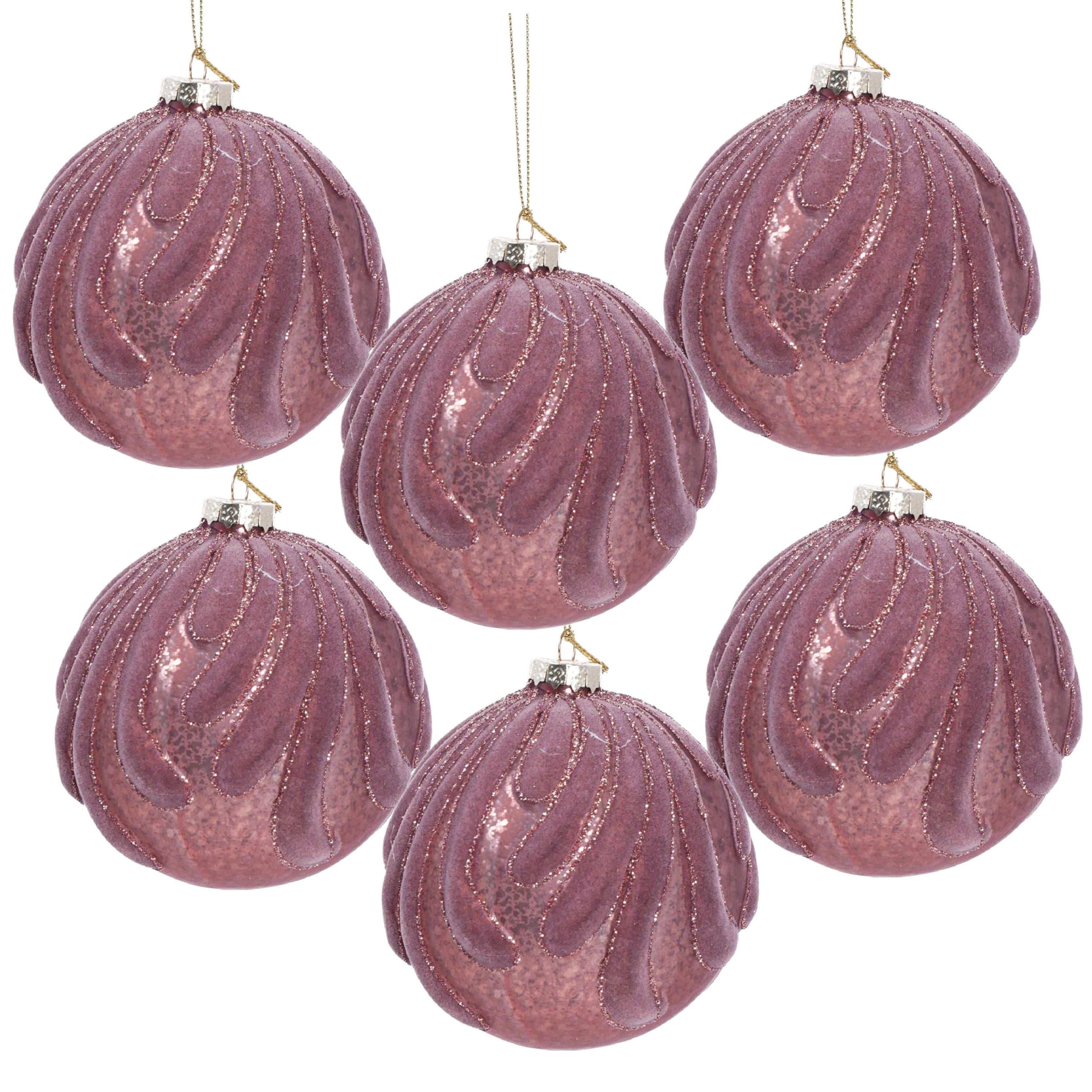 Purple with Glitter  Christmas Ball Ornaments, Set of 6