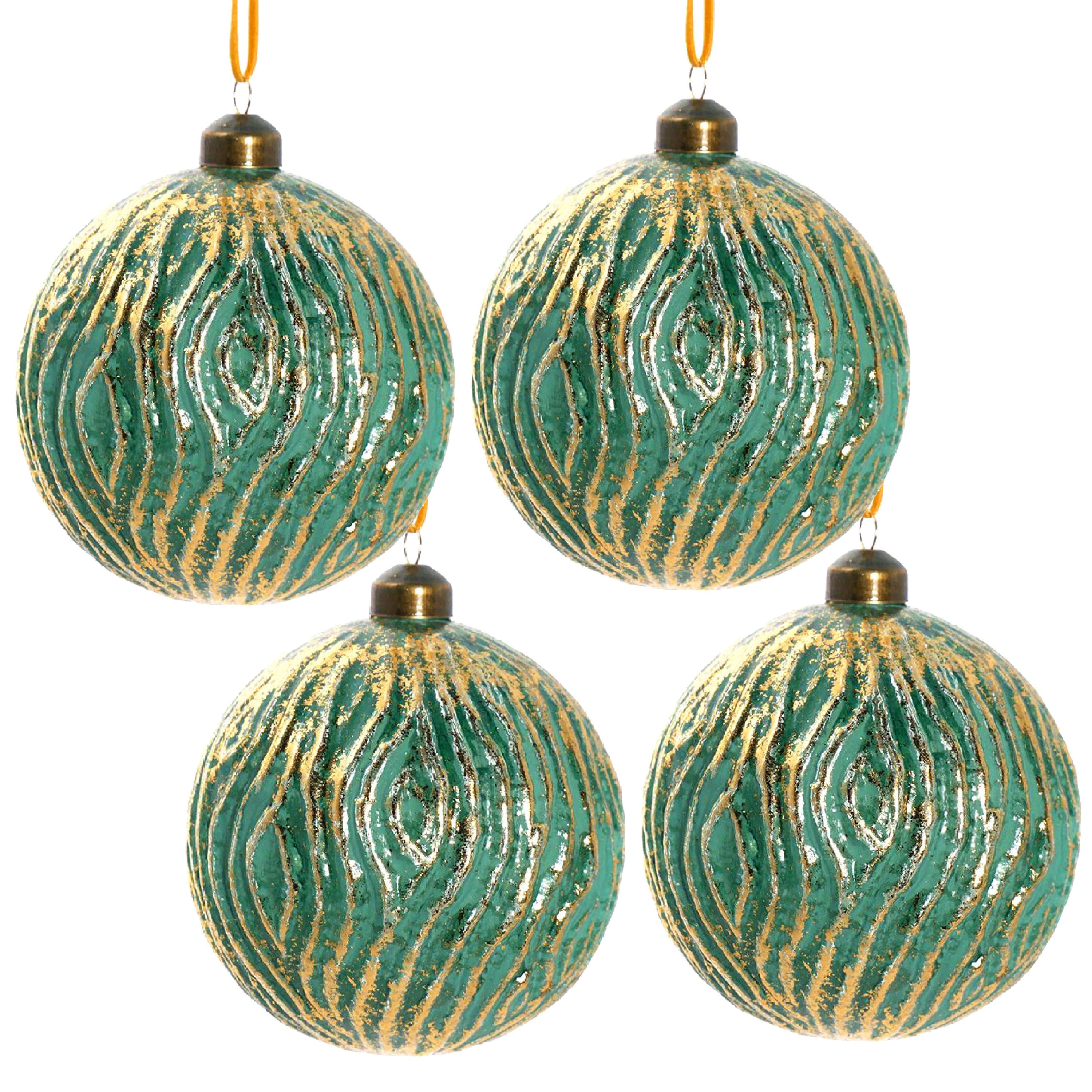 Green Glitter Christmas Ball Ornaments,  Set of 4