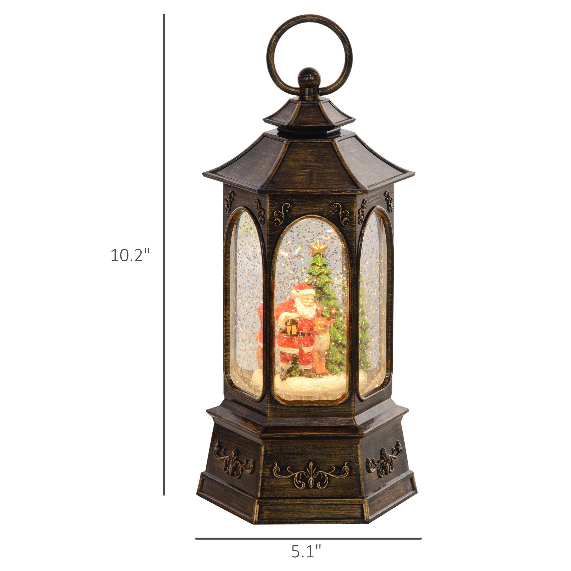 Swirling Christmas Santa Snow Globe Lantern with Music and Lights, Battery Operated -  Bronze