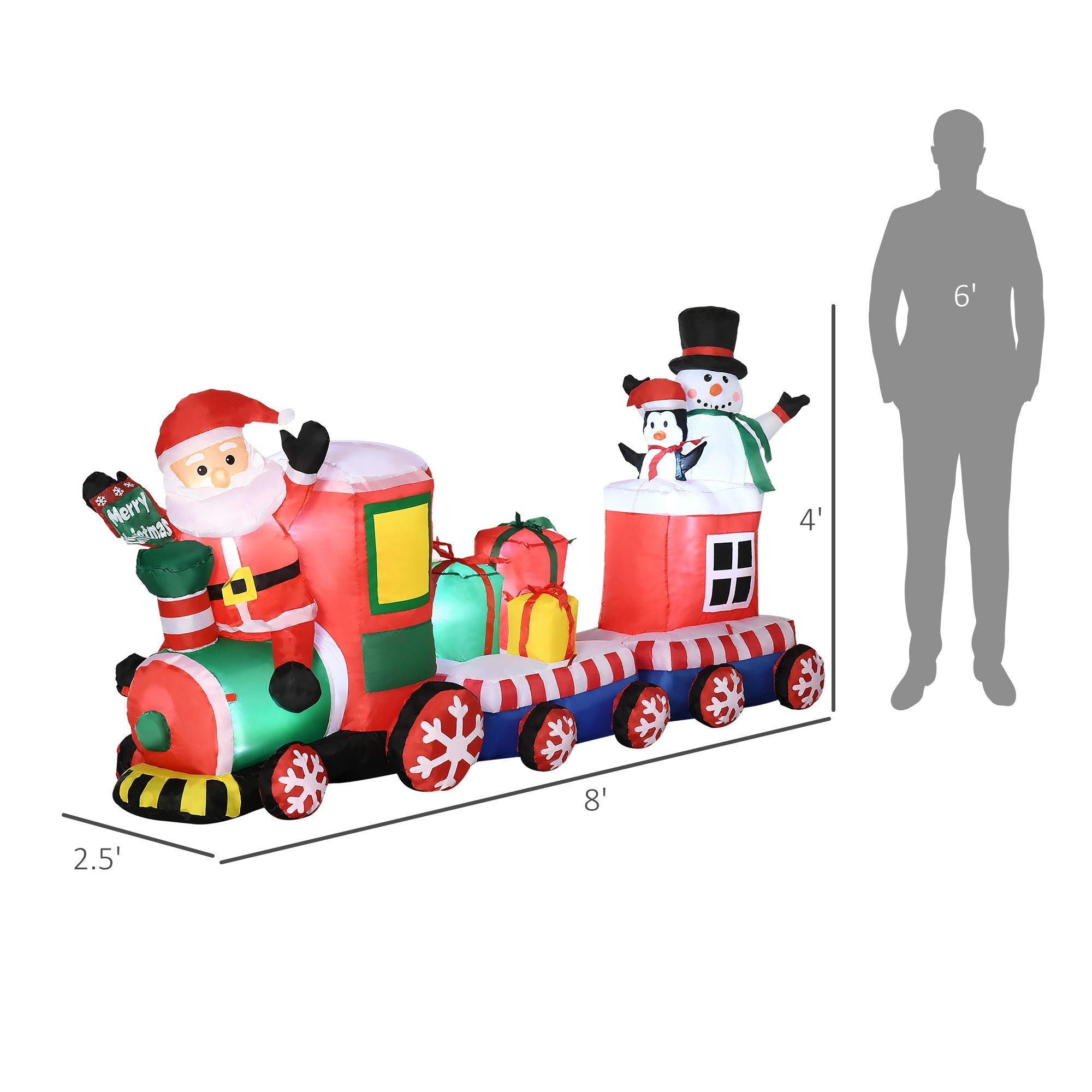 8ft Train with Santa Claus, Snowman, Penguin and Gift Boxes, Blow-Up LED Yard  Decor-Christmas Inflatable