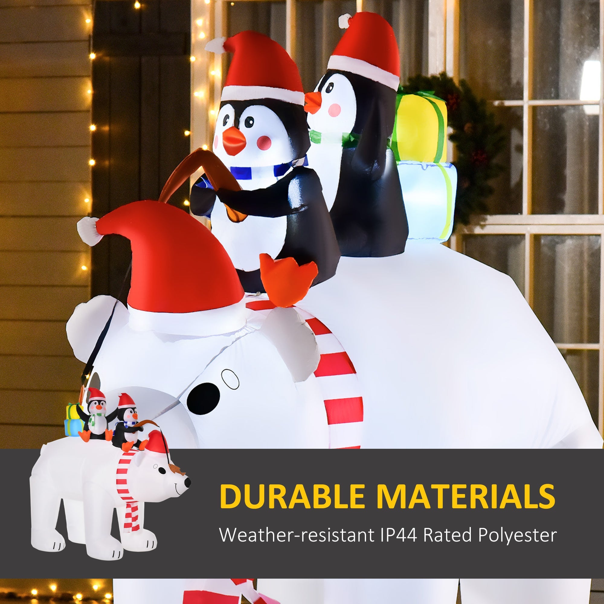 7 ft Polar Bear and Penguins  Inflatable, LED Lighted Outdoor Holiday Blow Up Yard Decoration