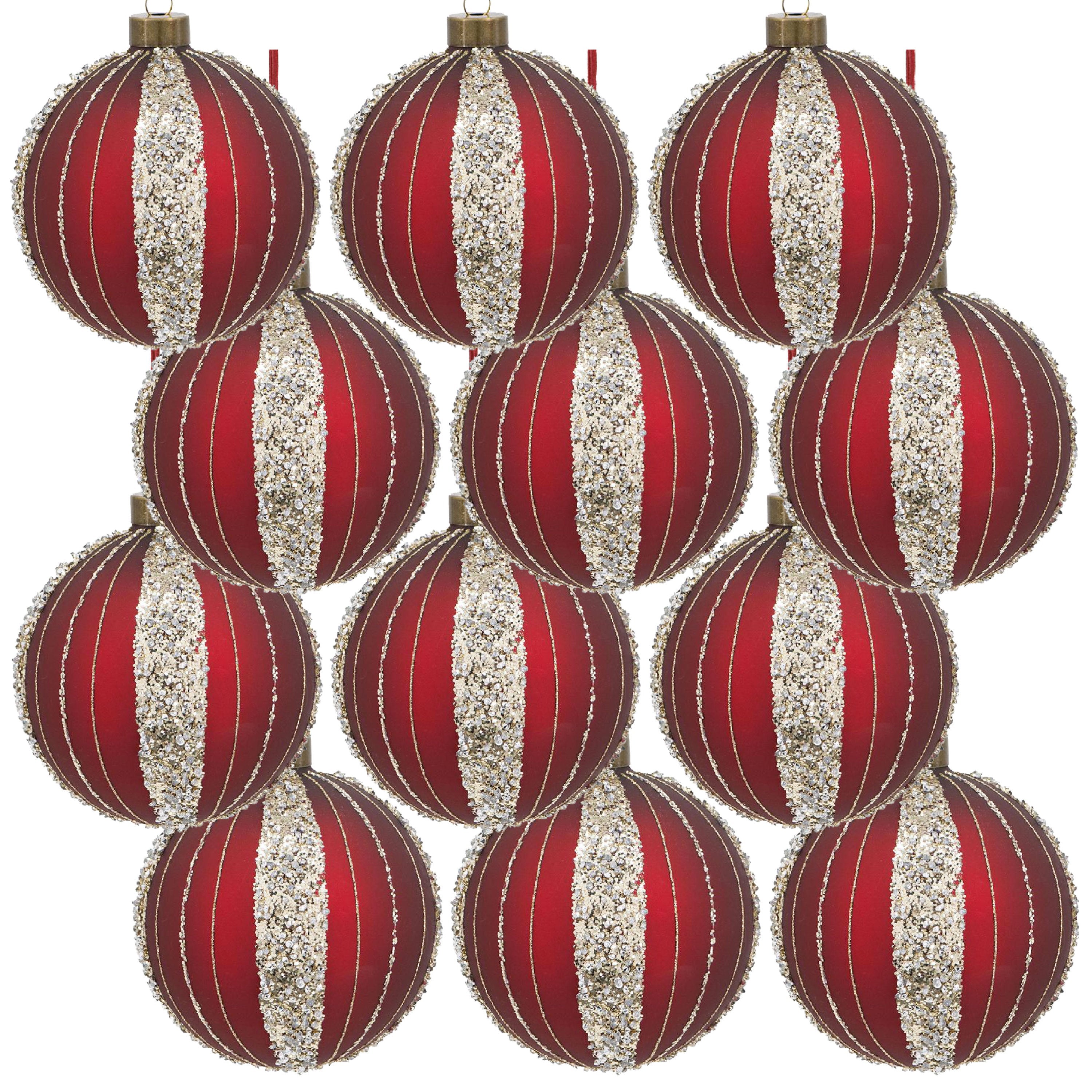 Red and Silver Christmas Ball Ornaments, Set of 12