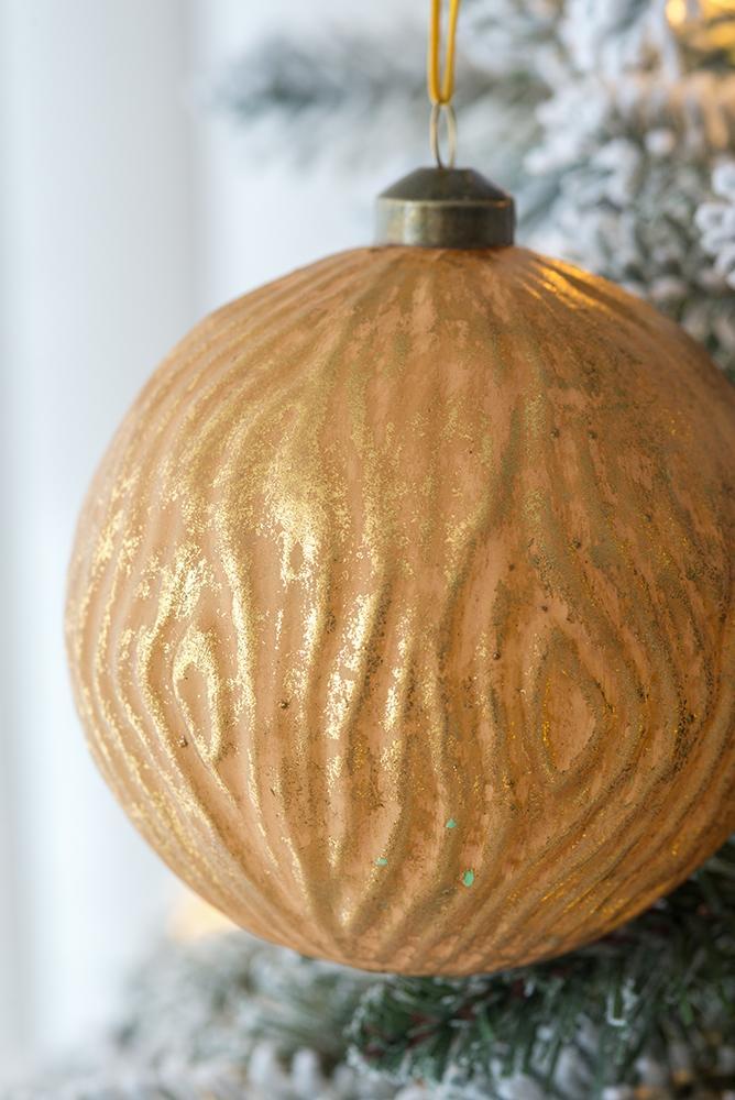 Gold Etched Christmas Ball Ornaments, Set of 4