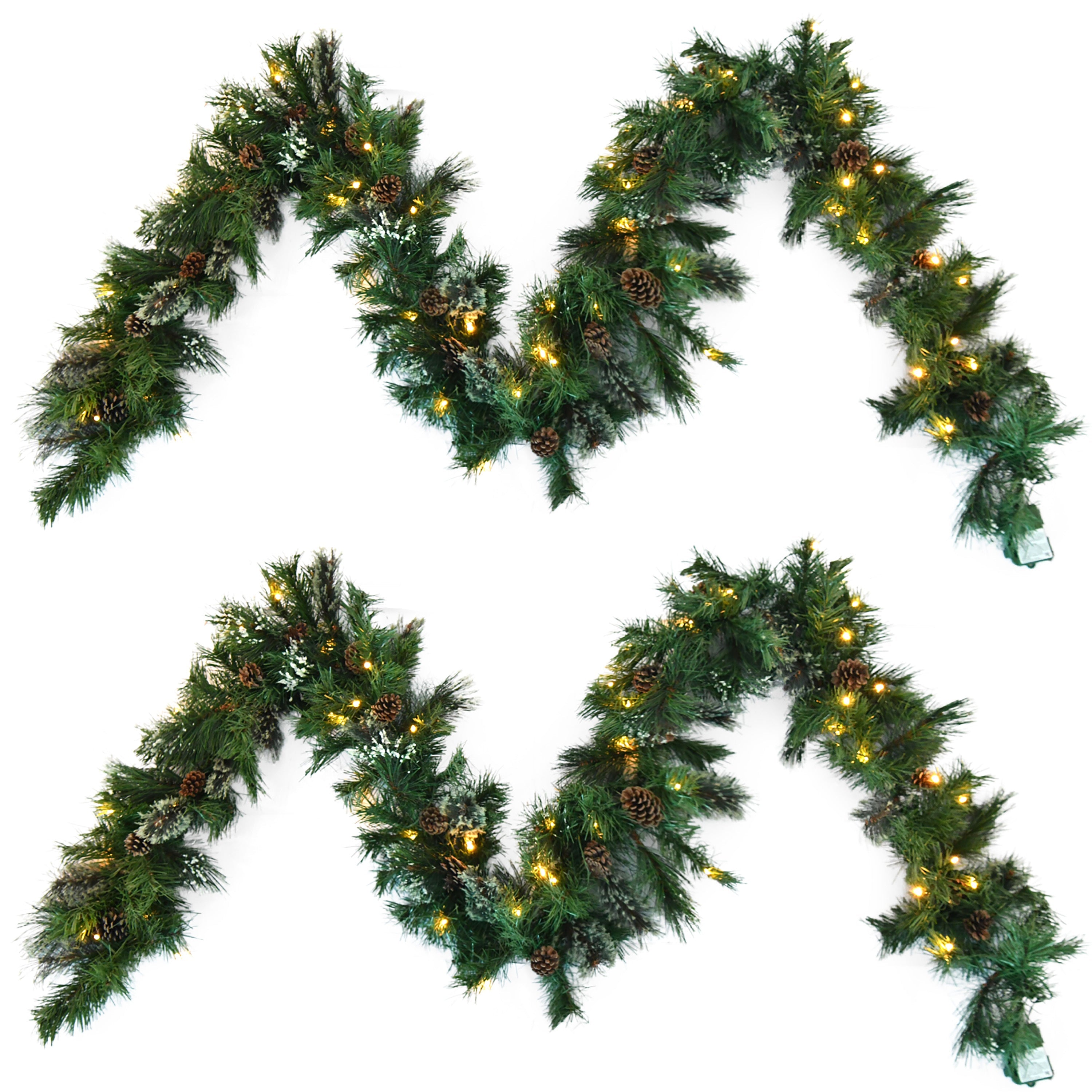 2-packed 9'X10'' Cashmere and Snow Bristle Garland with 20 Pine Cones and with 50 Warm White LED Lights