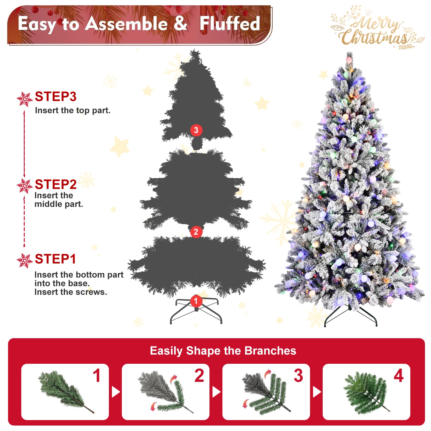 7.5FT Mixed Christmas Tree with Colorful + Warm Light 10-Function LED