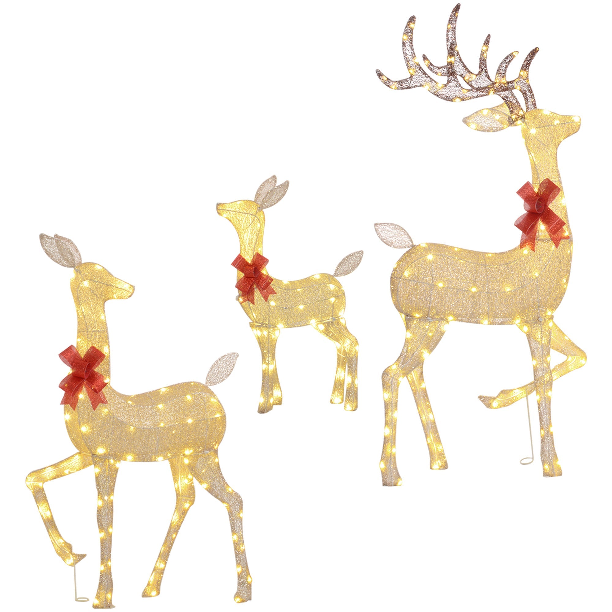 4.5ft 3-Piece Outdoor Light Up Christmas Deer Family Set of 3, with 3 LED Light Modes, Stakes, Zip Ties for Indoor, Outdoor, Yard, Lawn, Gold