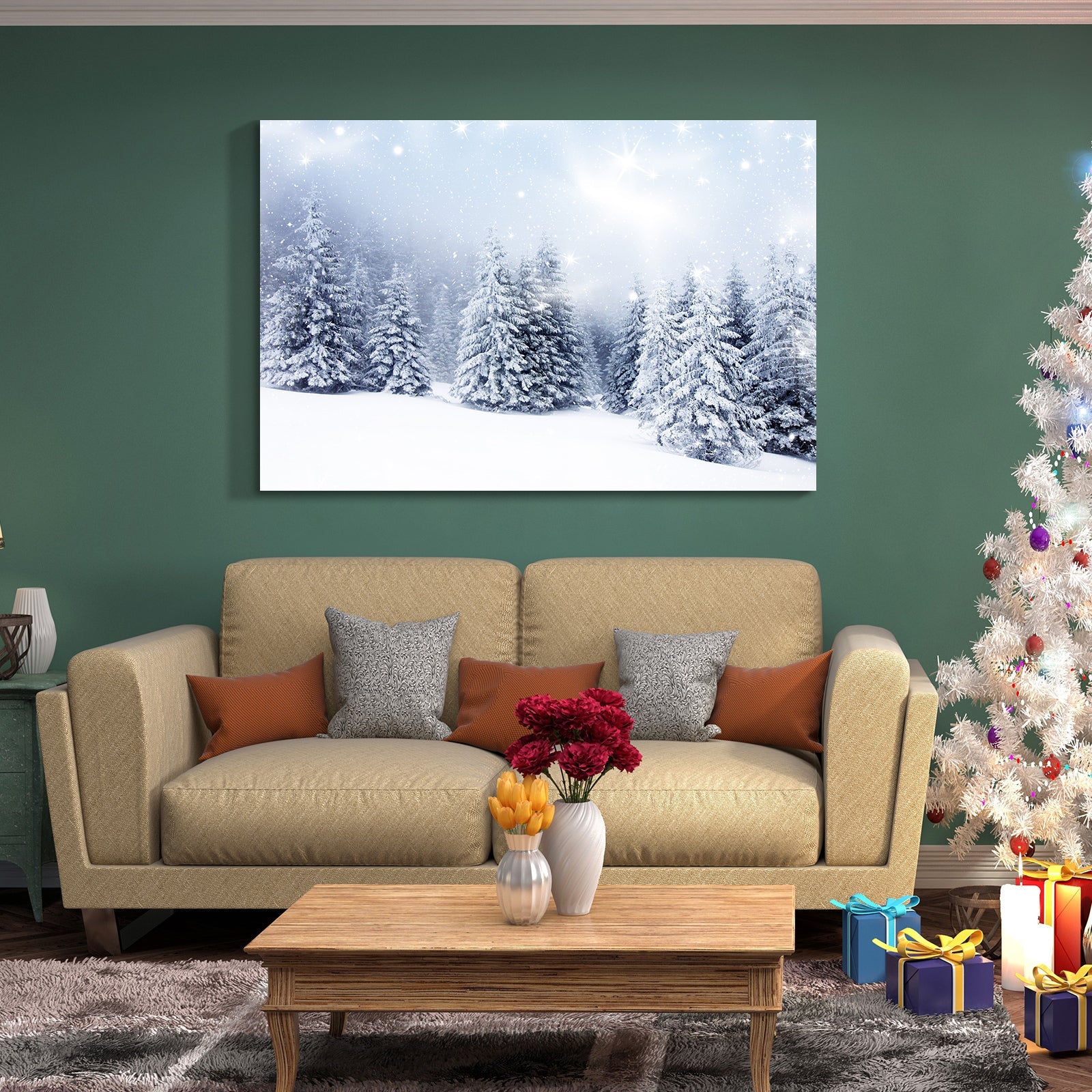 Framed Canvas Wall Art Decor - Winter Pine Forest